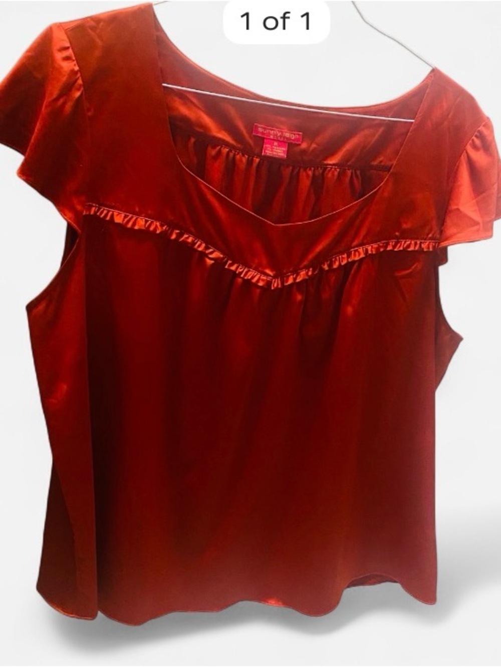 Sunny Leigh  Red Satin Cap-Sleeve Top 2X